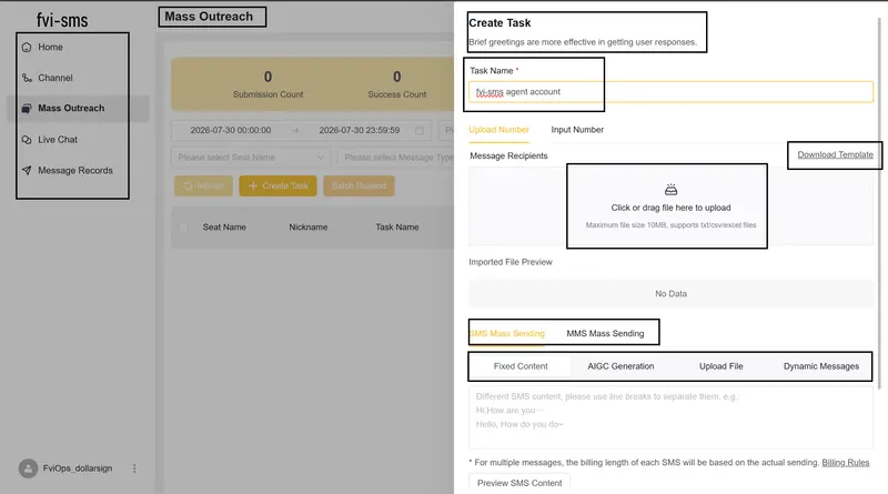 fvi-sms Agent — fvi-sms sample dashboard screenshot